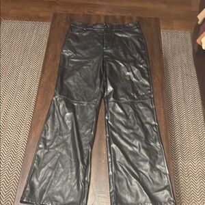 SHEIN Black Faux Leather Wide Leg Jeans